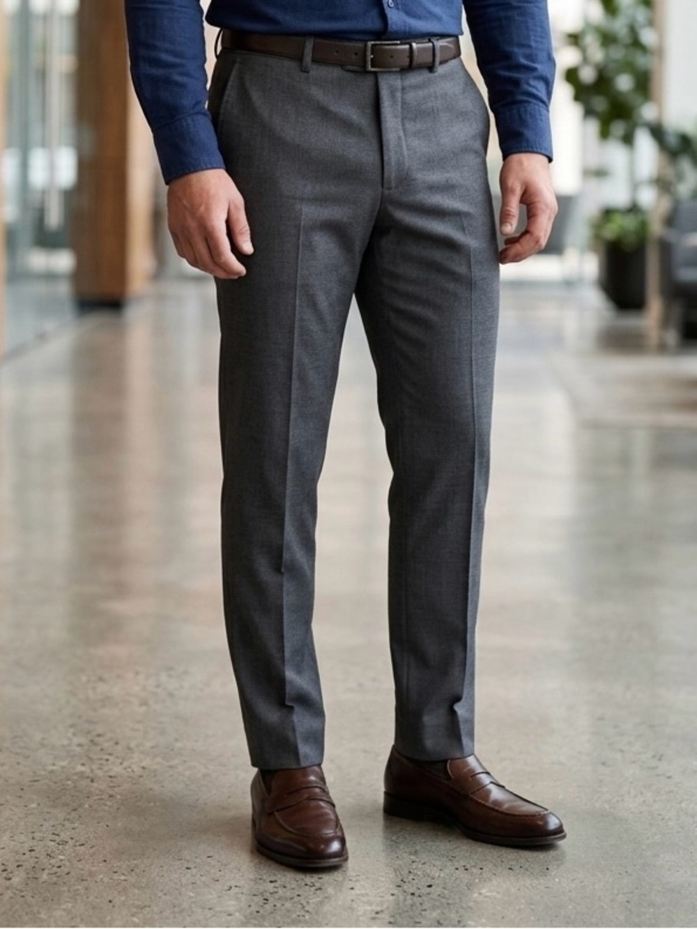 Original Penguin Wool Blend Dress Trousers Pants Charcoal Grey Mens 33x32